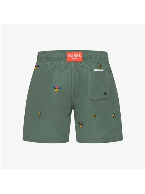 Shorts mare in nylon con ricami verde militare SUN 68 | H36311//19